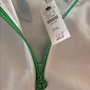 Talbots White Pullover with Green Zipper and Accents